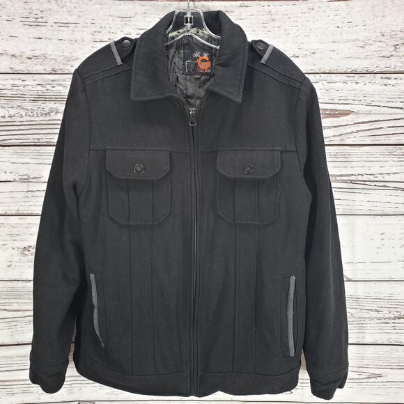 Guess Men's Black Wool Blend Multi Pockets Full Zip Coat Jacket Size Large - Picture 1 of 16